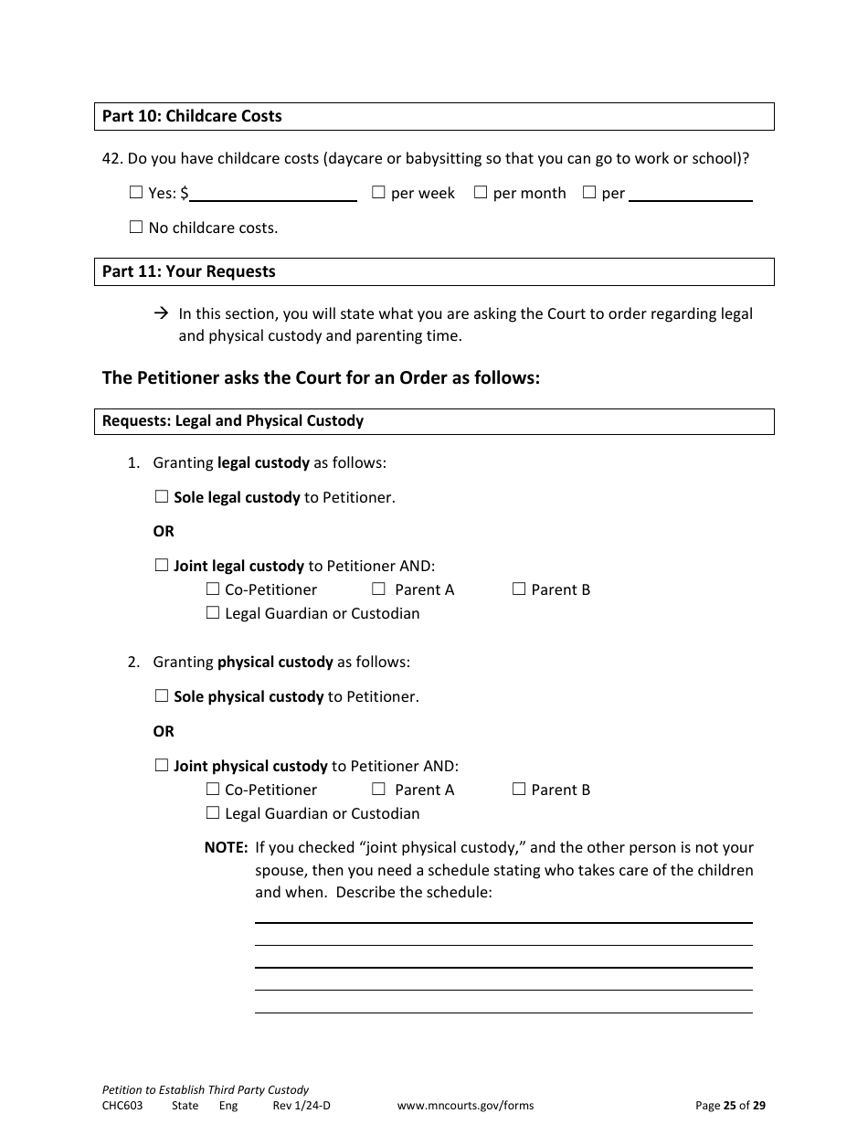 Form CHC603 Petition to Establish Third Party Custody - Minnesota, Page 25