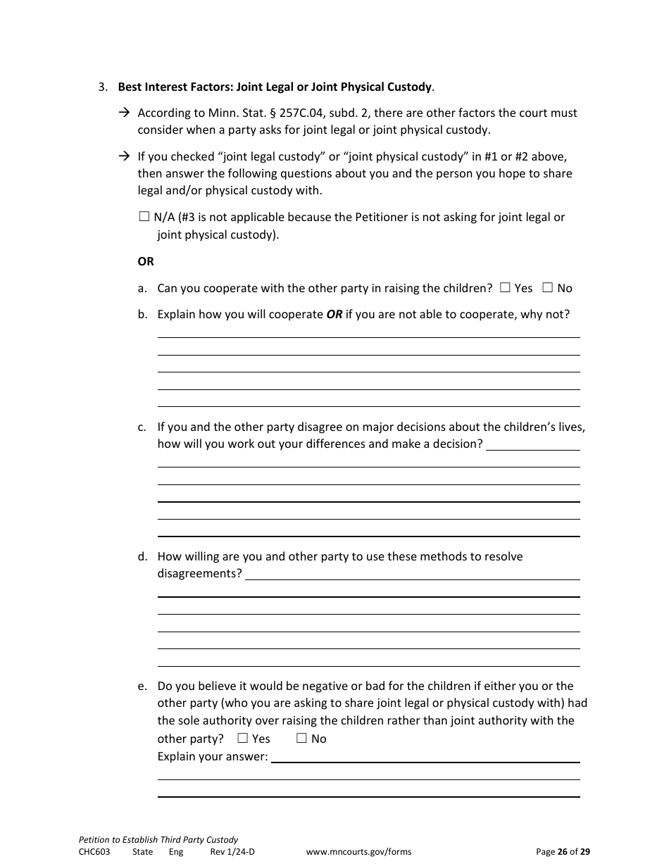 Form CHC603 Petition to Establish Third Party Custody - Minnesota, Page 26