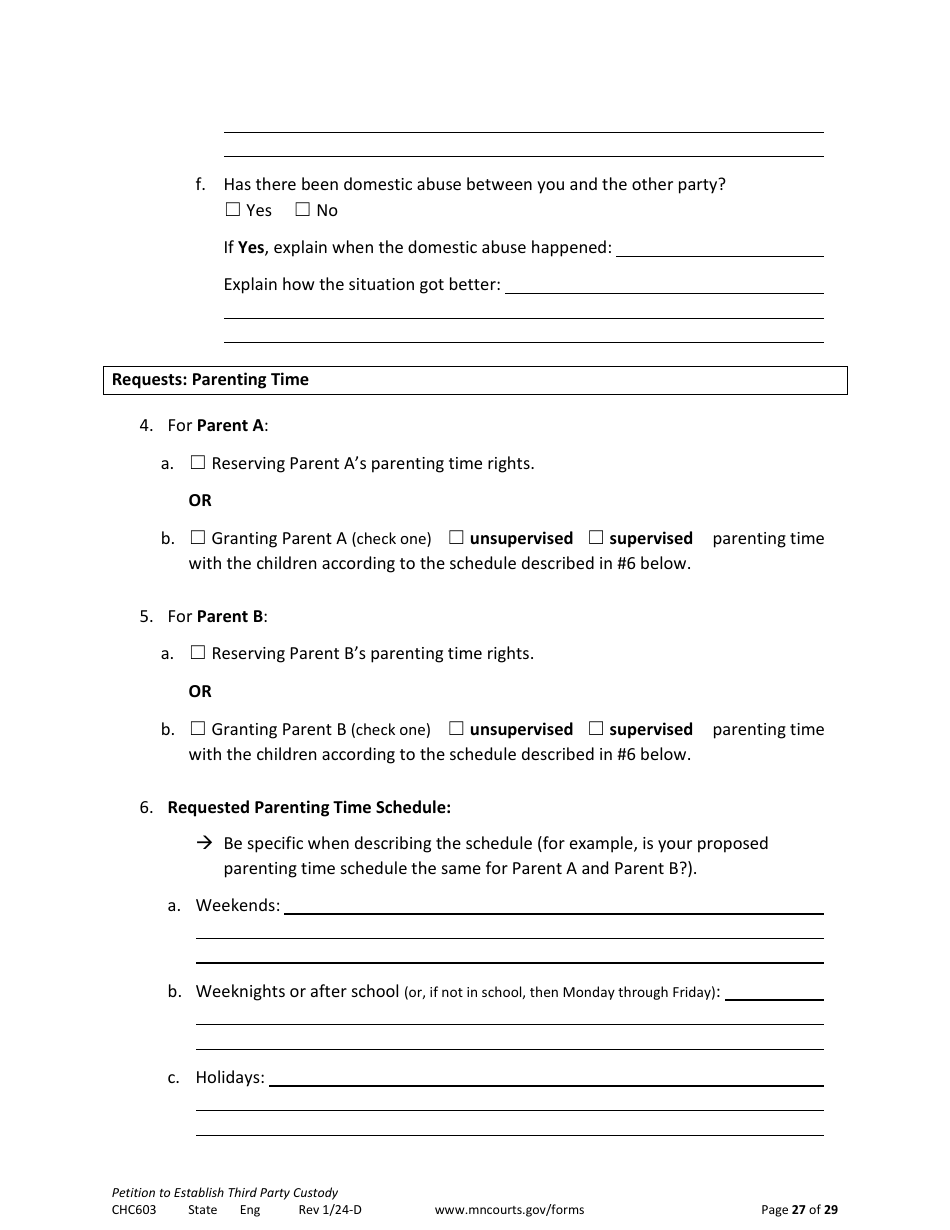 Form CHC603 Petition to Establish Third Party Custody - Minnesota, Page 27