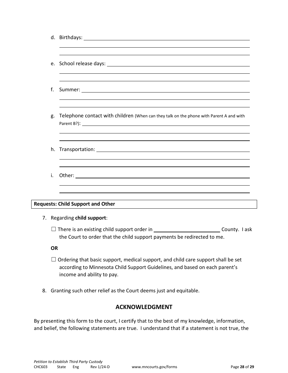 Form CHC603 Petition to Establish Third Party Custody - Minnesota, Page 28