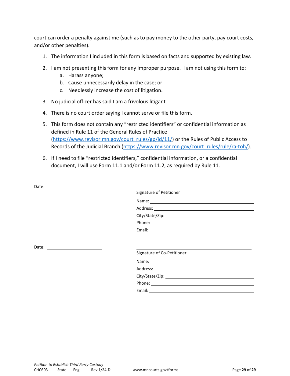 Form CHC603 Petition to Establish Third Party Custody - Minnesota, Page 29