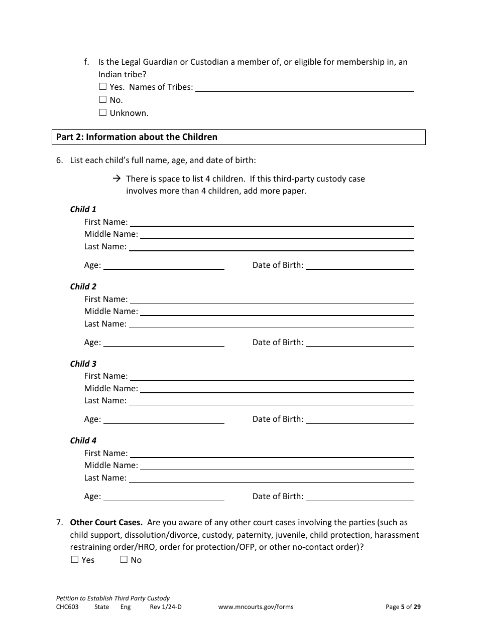 Form CHC603 Petition to Establish Third Party Custody - Minnesota, Page 5