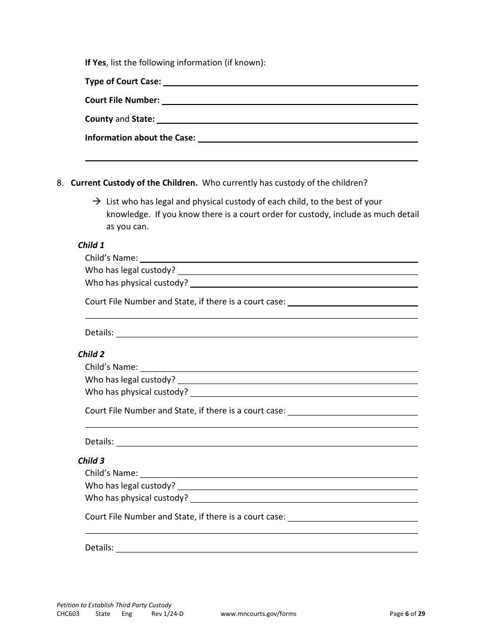 Form CHC603 Petition to Establish Third Party Custody - Minnesota, Page 6