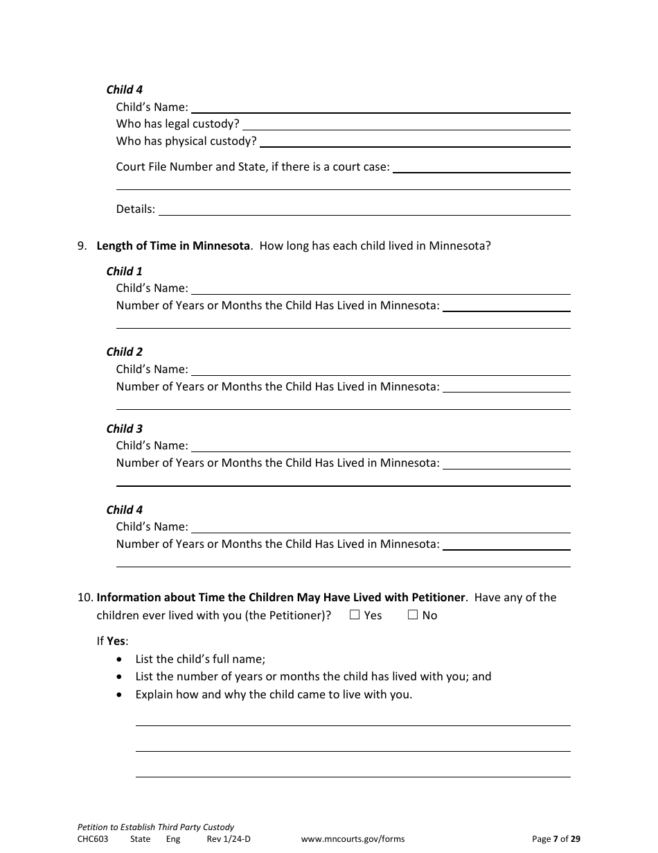 Form CHC603 Petition to Establish Third Party Custody - Minnesota, Page 7