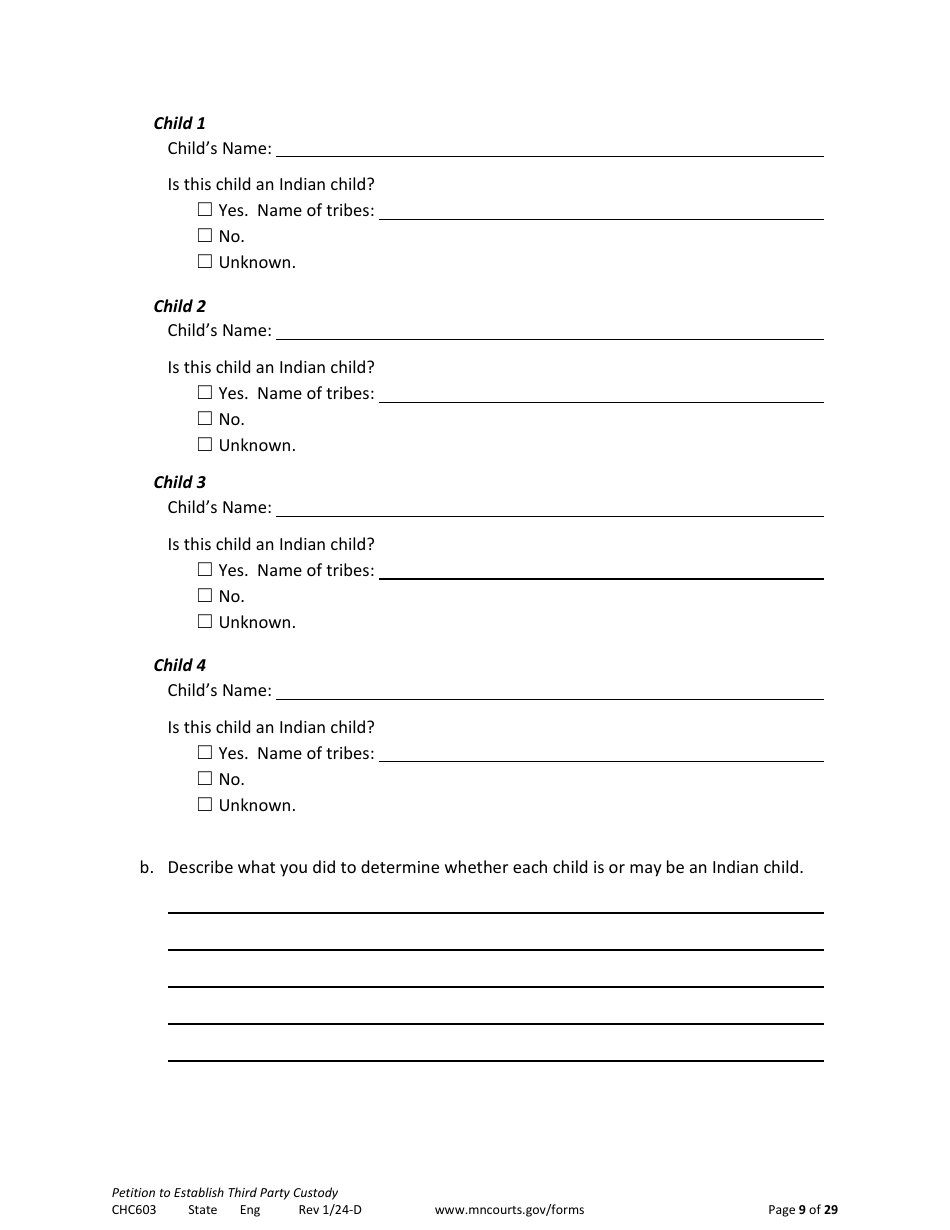 Form CHC603 Petition to Establish Third Party Custody - Minnesota, Page 9