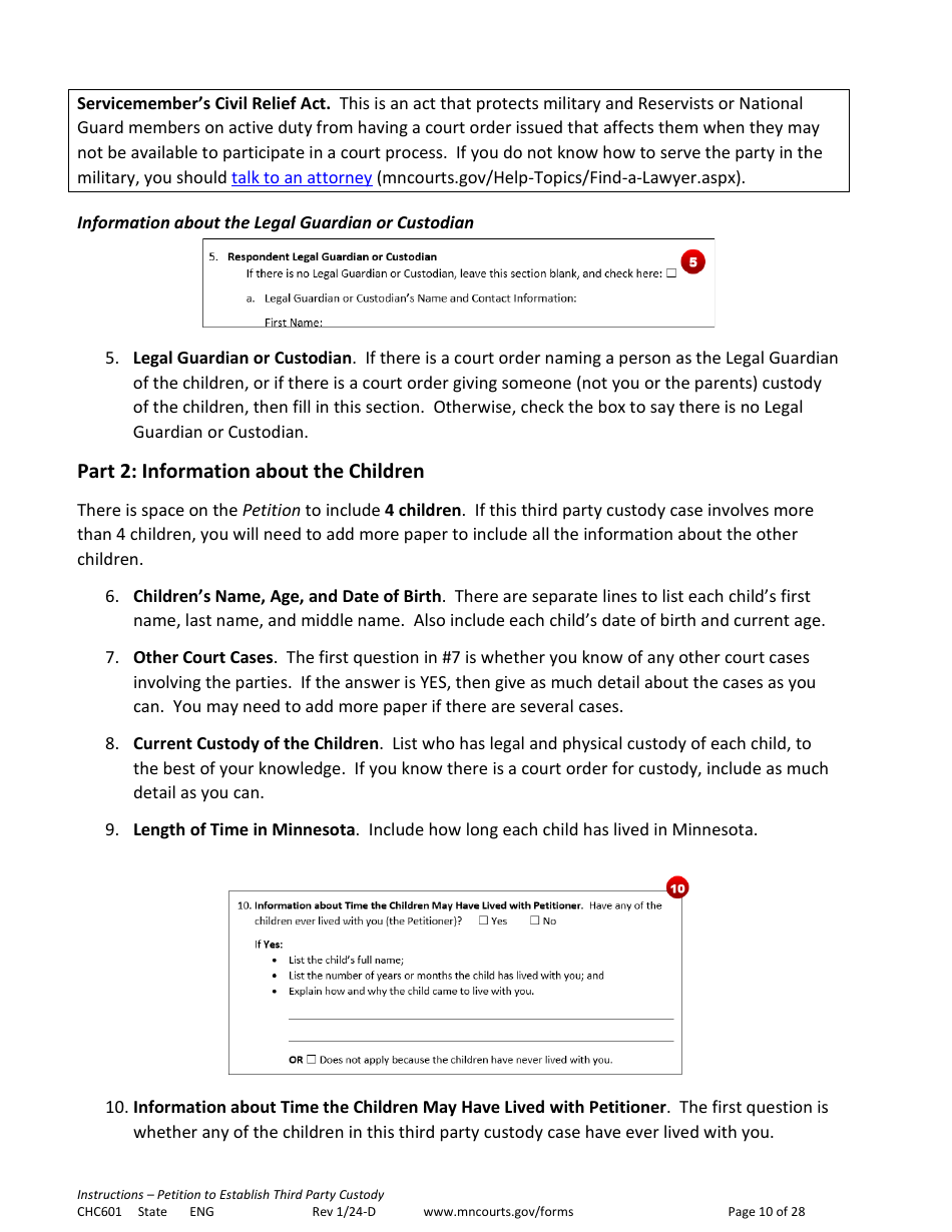 Form CHC601 Instructions - Request to Establish Third Party Custody - Minnesota, Page 10