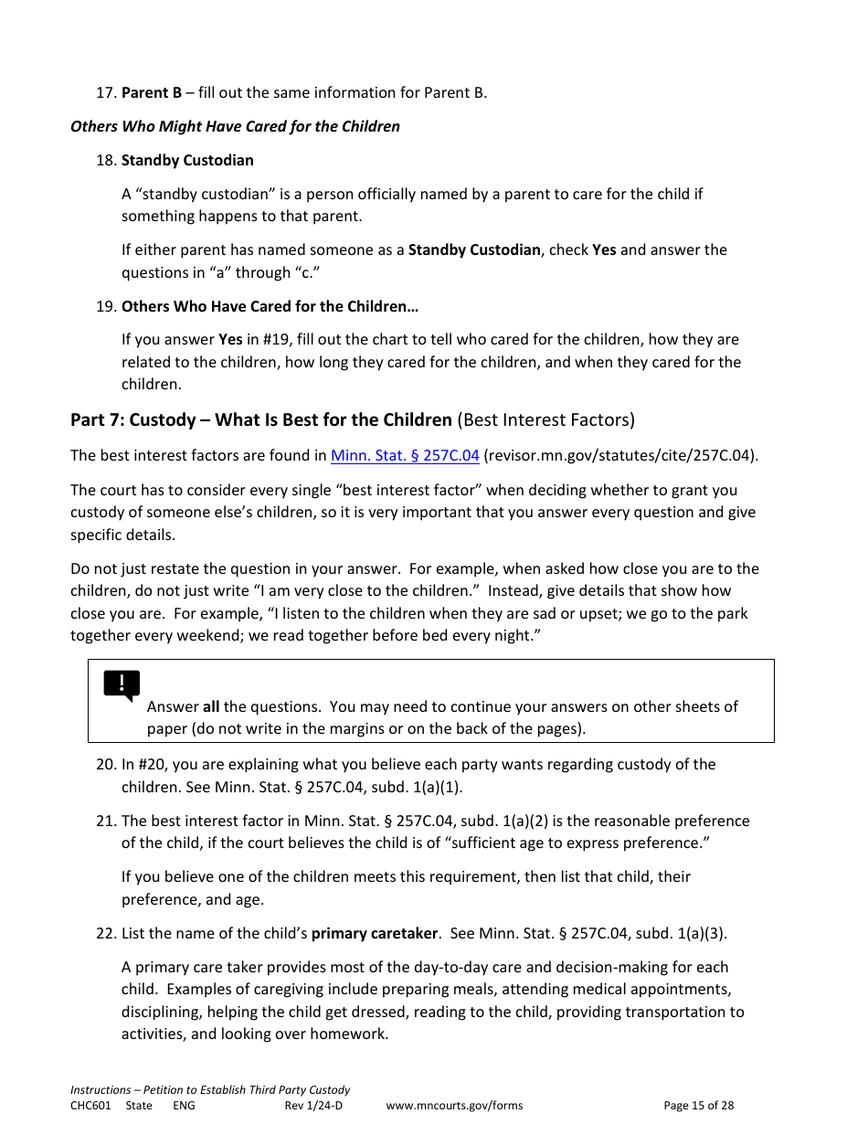 Form CHC601 Instructions - Request to Establish Third Party Custody - Minnesota, Page 15