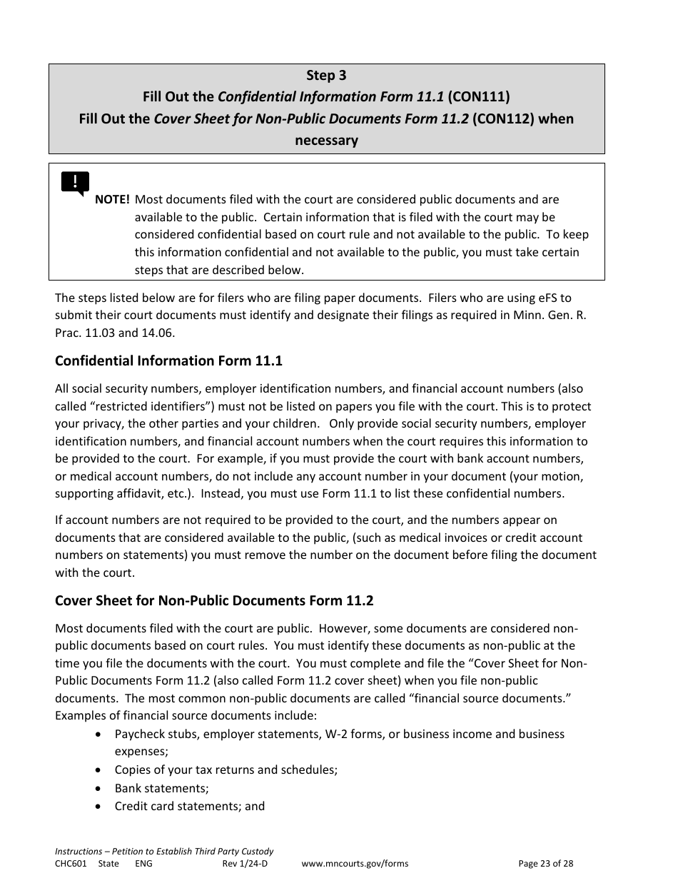 Form CHC601 Instructions - Request to Establish Third Party Custody - Minnesota, Page 23