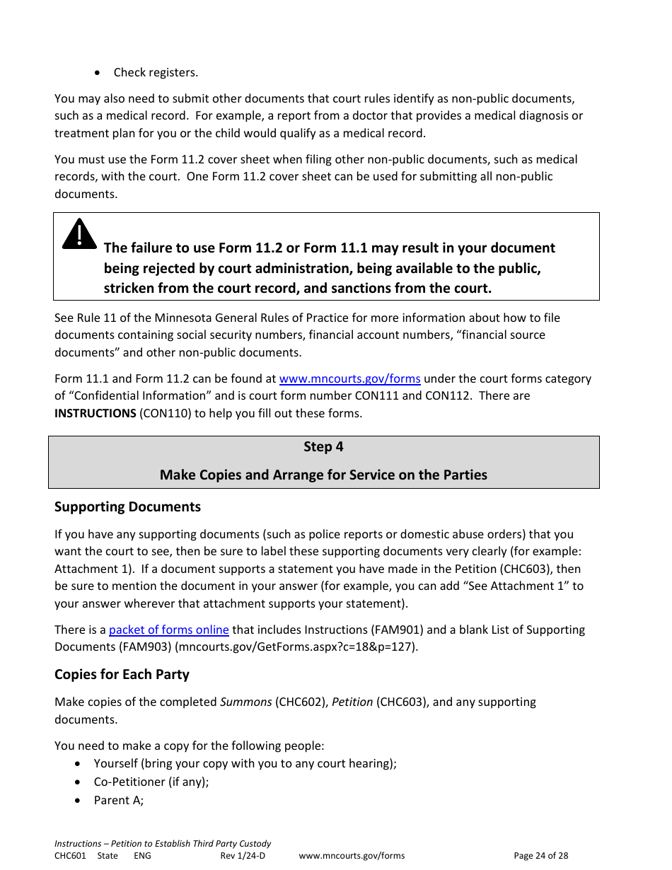 Form CHC601 Instructions - Request to Establish Third Party Custody - Minnesota, Page 24