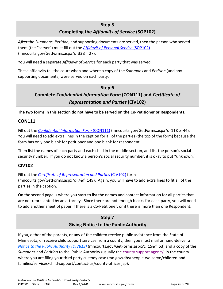 Form CHC601 Instructions - Request to Establish Third Party Custody - Minnesota, Page 26