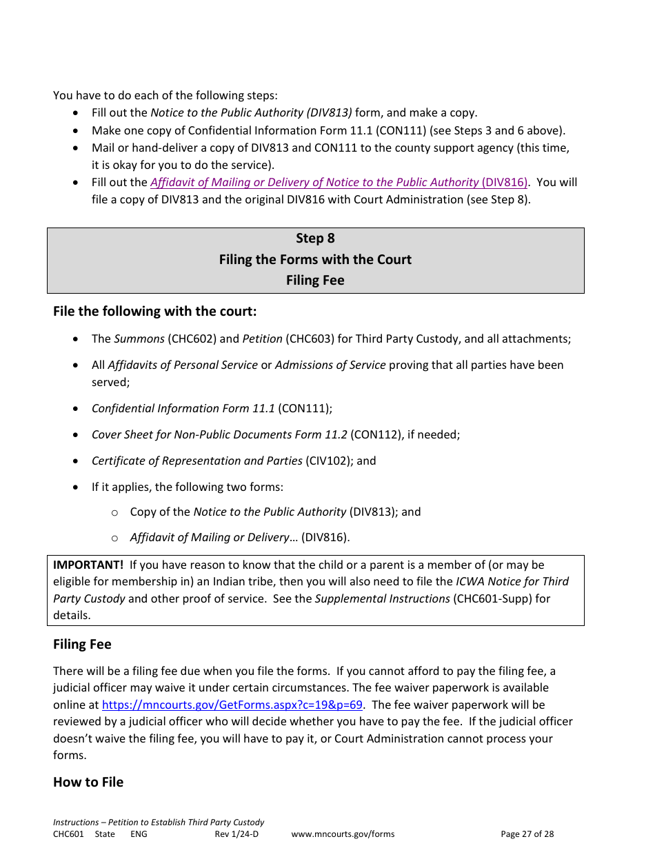Form CHC601 Instructions - Request to Establish Third Party Custody - Minnesota, Page 27