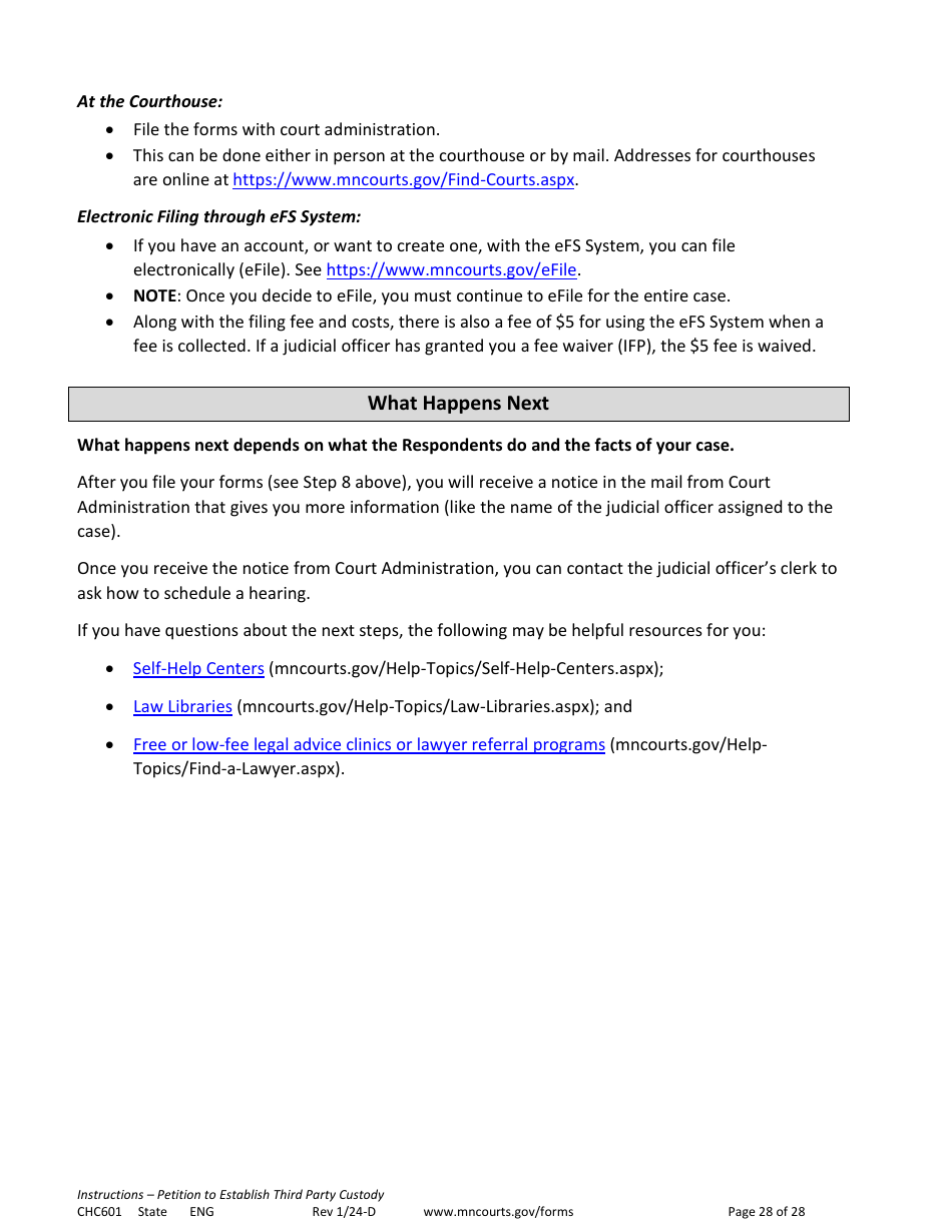 Form CHC601 Instructions - Request to Establish Third Party Custody - Minnesota, Page 28