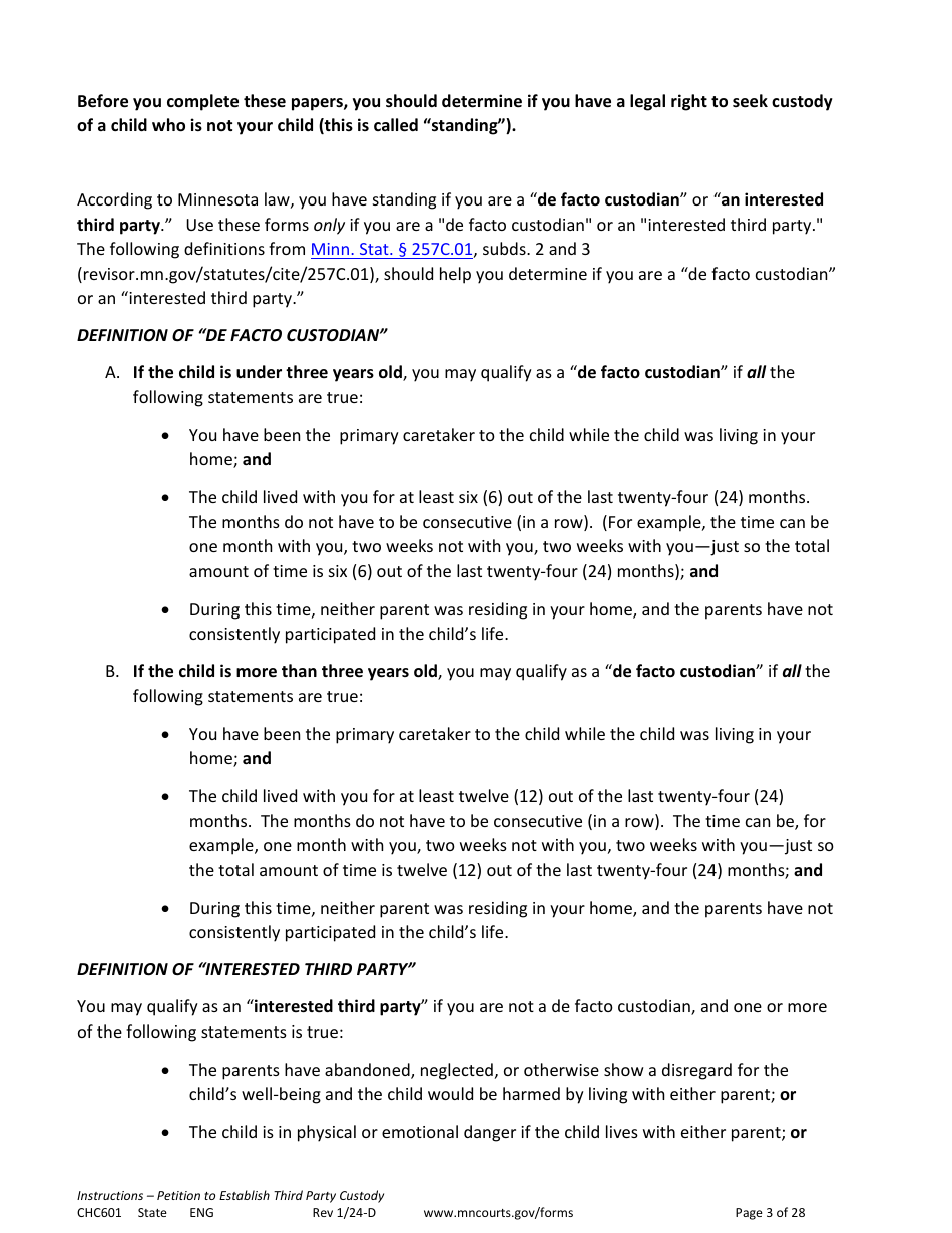 Form CHC601 Instructions - Request to Establish Third Party Custody - Minnesota, Page 3