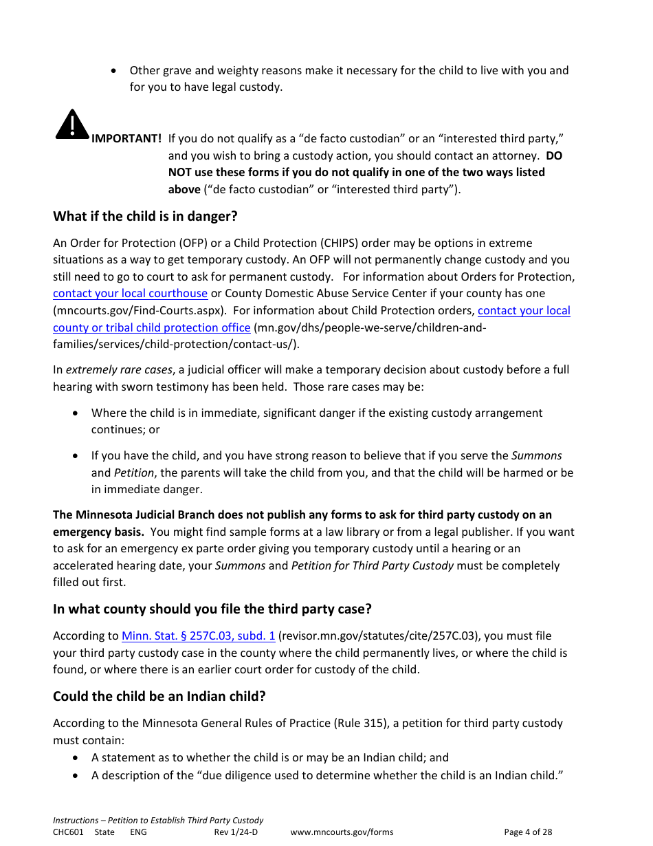 Form CHC601 Instructions - Request to Establish Third Party Custody - Minnesota, Page 4