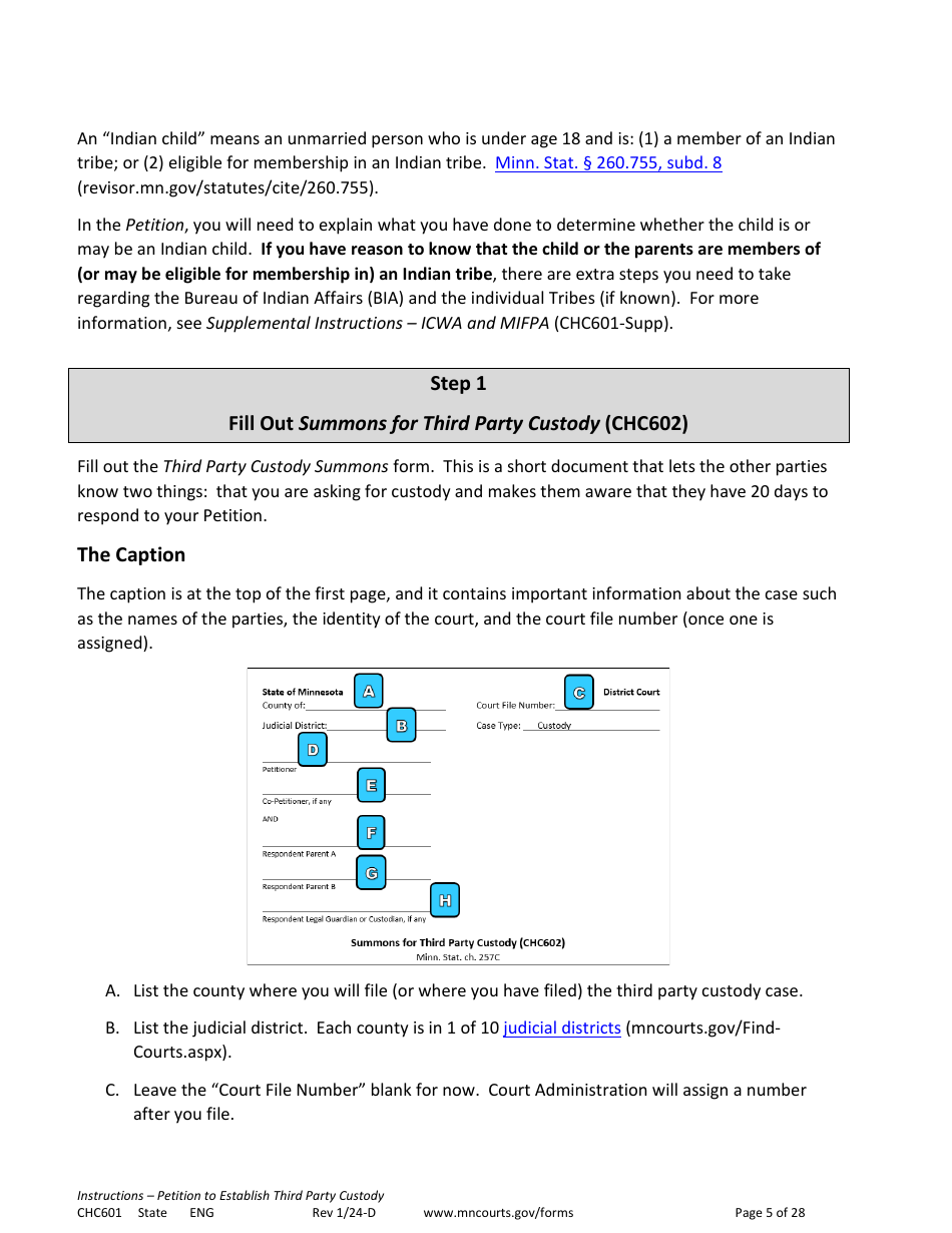 Form CHC601 Instructions - Request to Establish Third Party Custody - Minnesota, Page 5