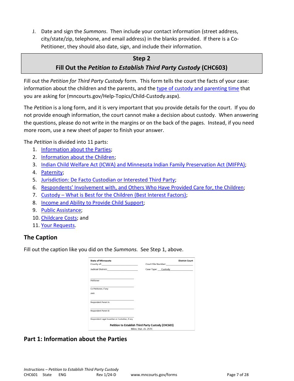 Form CHC601 Instructions - Request to Establish Third Party Custody - Minnesota, Page 7