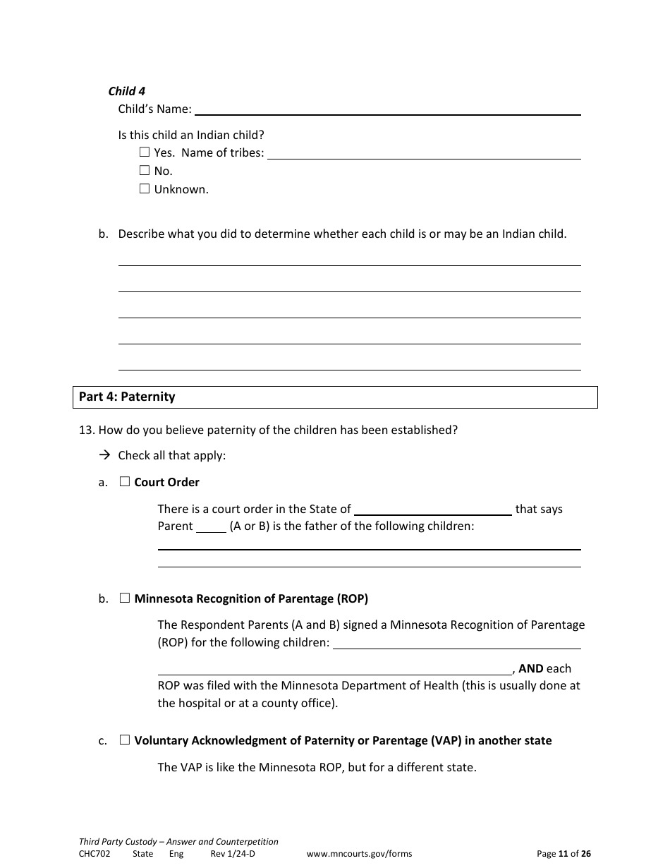Form CHC702 Answer to Third Party Custody Petition and Counterpetition for Custody - Minnesota, Page 11