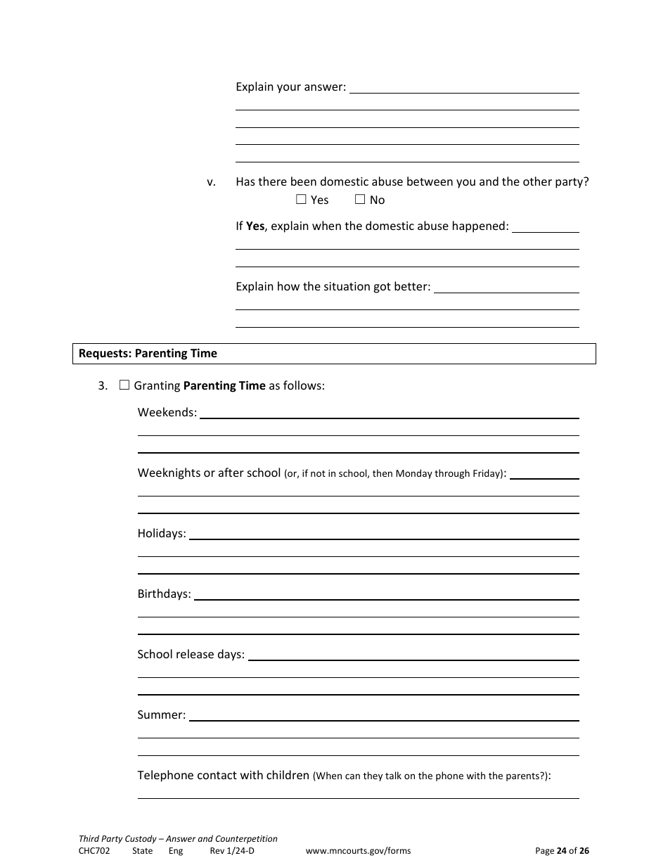 Form CHC702 Answer to Third Party Custody Petition and Counterpetition for Custody - Minnesota, Page 24