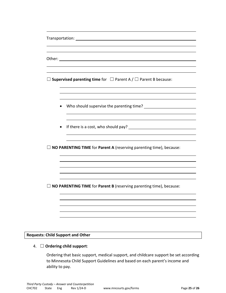 Form CHC702 Answer to Third Party Custody Petition and Counterpetition for Custody - Minnesota, Page 25