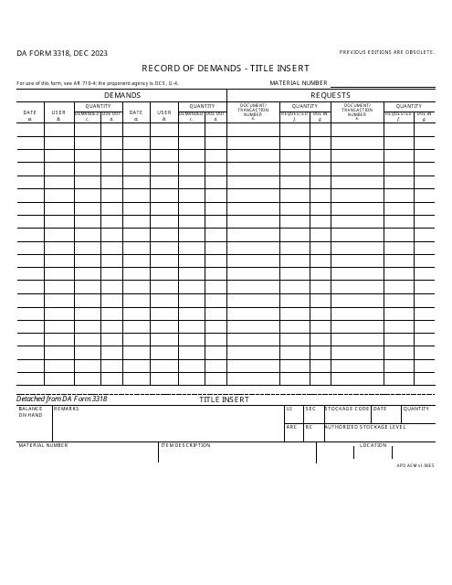 DA Form 3318  Printable Pdf