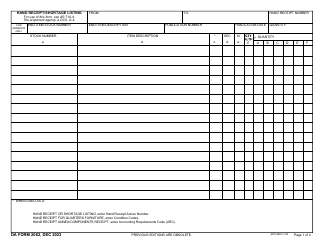 Document preview: DA Form 2062 Hand Receipt/Shortage Listing