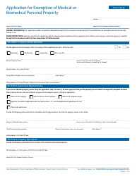 Document preview: Form 50-842 Application for Exemption of Medical or Biomedical Personal Property - Texas