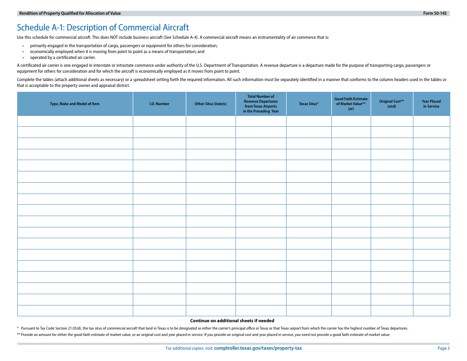 Form 50-145 Rendition of Property Qualified for Allocation of Value - Texas, Page 3