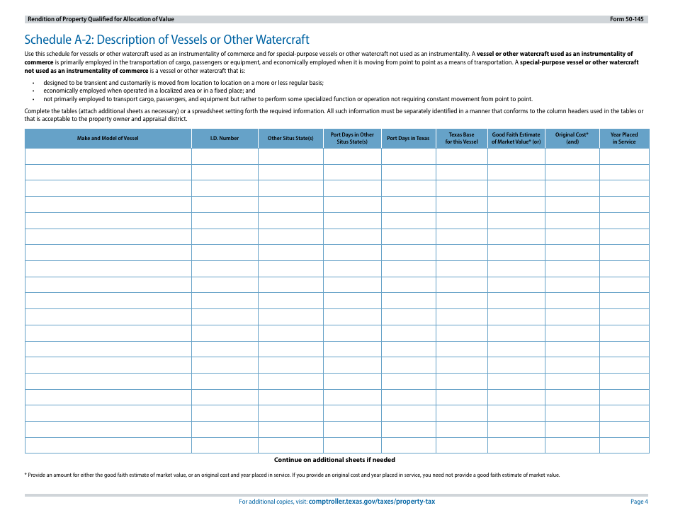 Form 50-145 Rendition of Property Qualified for Allocation of Value - Texas, Page 4