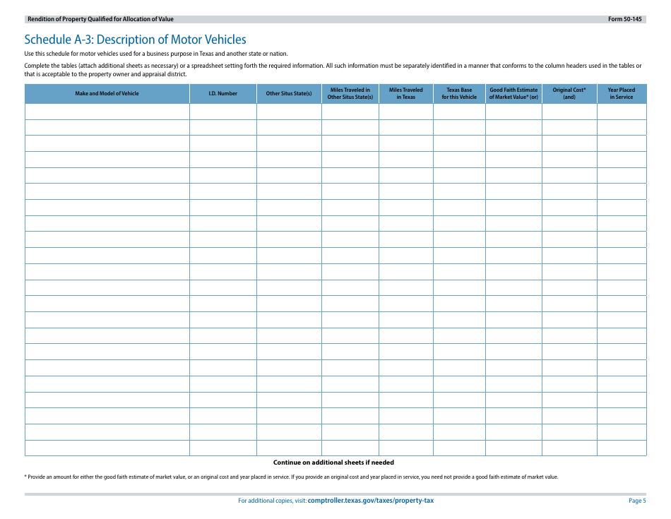Form 50-145 Rendition of Property Qualified for Allocation of Value - Texas, Page 5