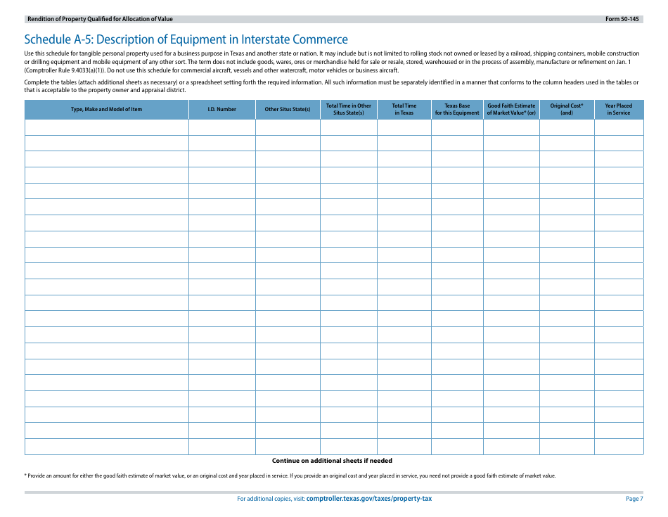 Form 50-145 Rendition of Property Qualified for Allocation of Value - Texas, Page 7