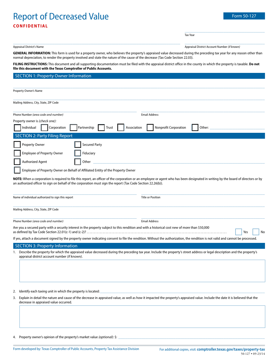 Form 50-127 Report of Decreased Value - Texas, Page 1
