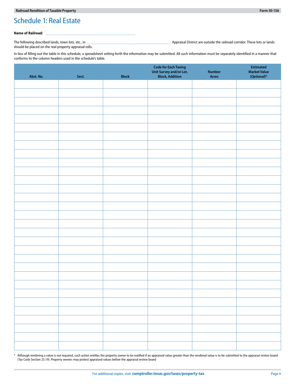 Form 50-156 Railroad Rendition of Taxable Property - Texas, Page 4