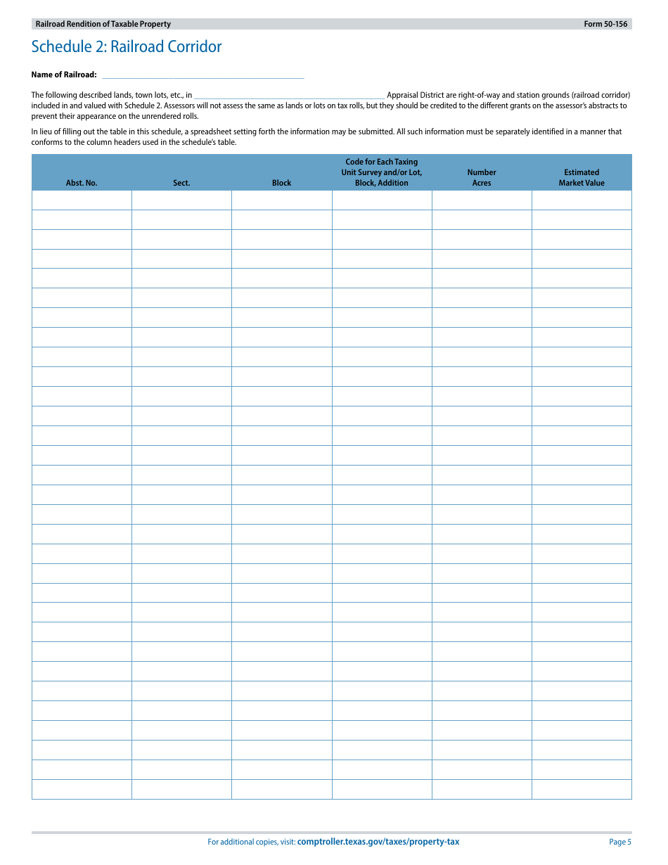 Form 50-156 Railroad Rendition of Taxable Property - Texas, Page 5