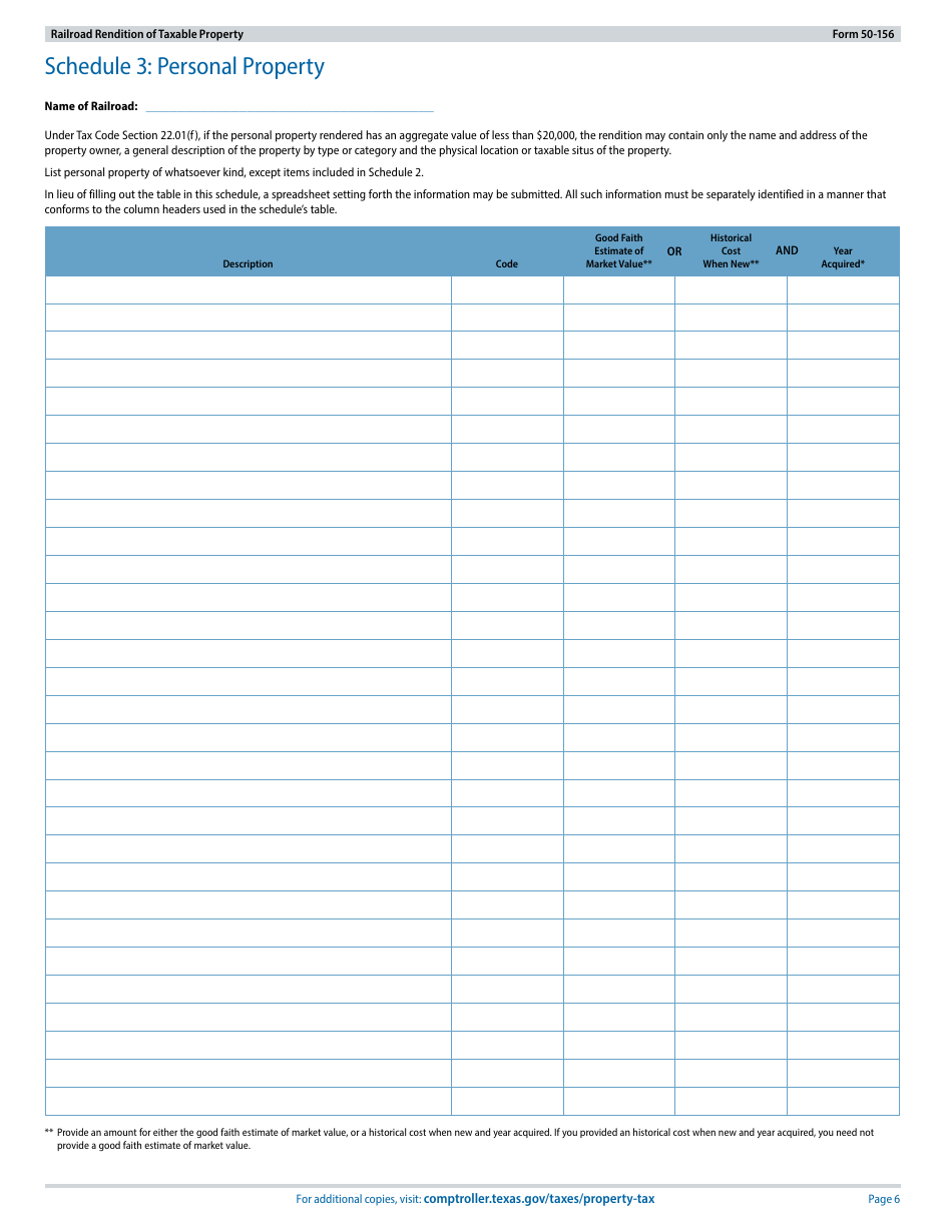 Form 50-156 Railroad Rendition of Taxable Property - Texas, Page 6