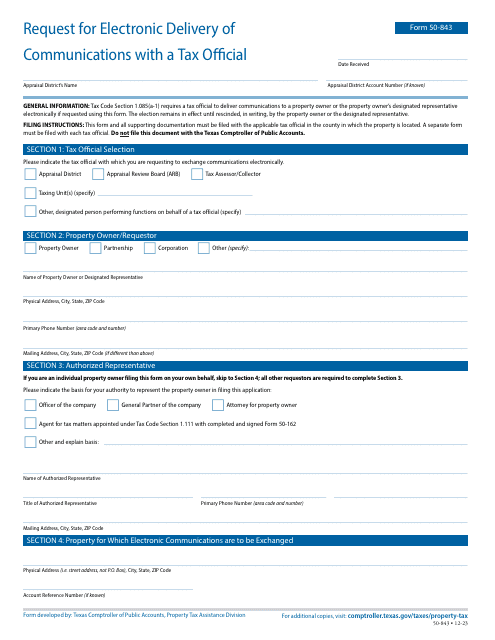 Form 50-843  Printable Pdf