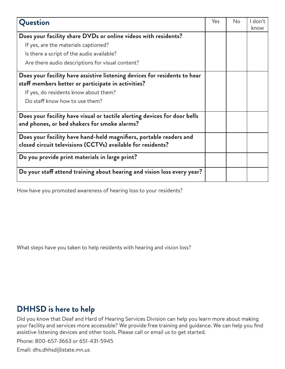 Form DHS-8425-ENG Facility Accessibility Questionnaire - Minnesota, Page 2