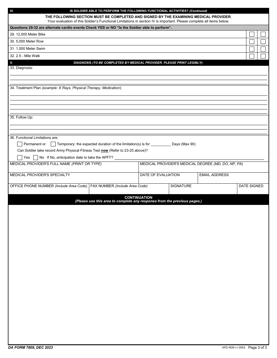 DA Form 7809 Summary of Care by Non-military Medical Provider, Page 3