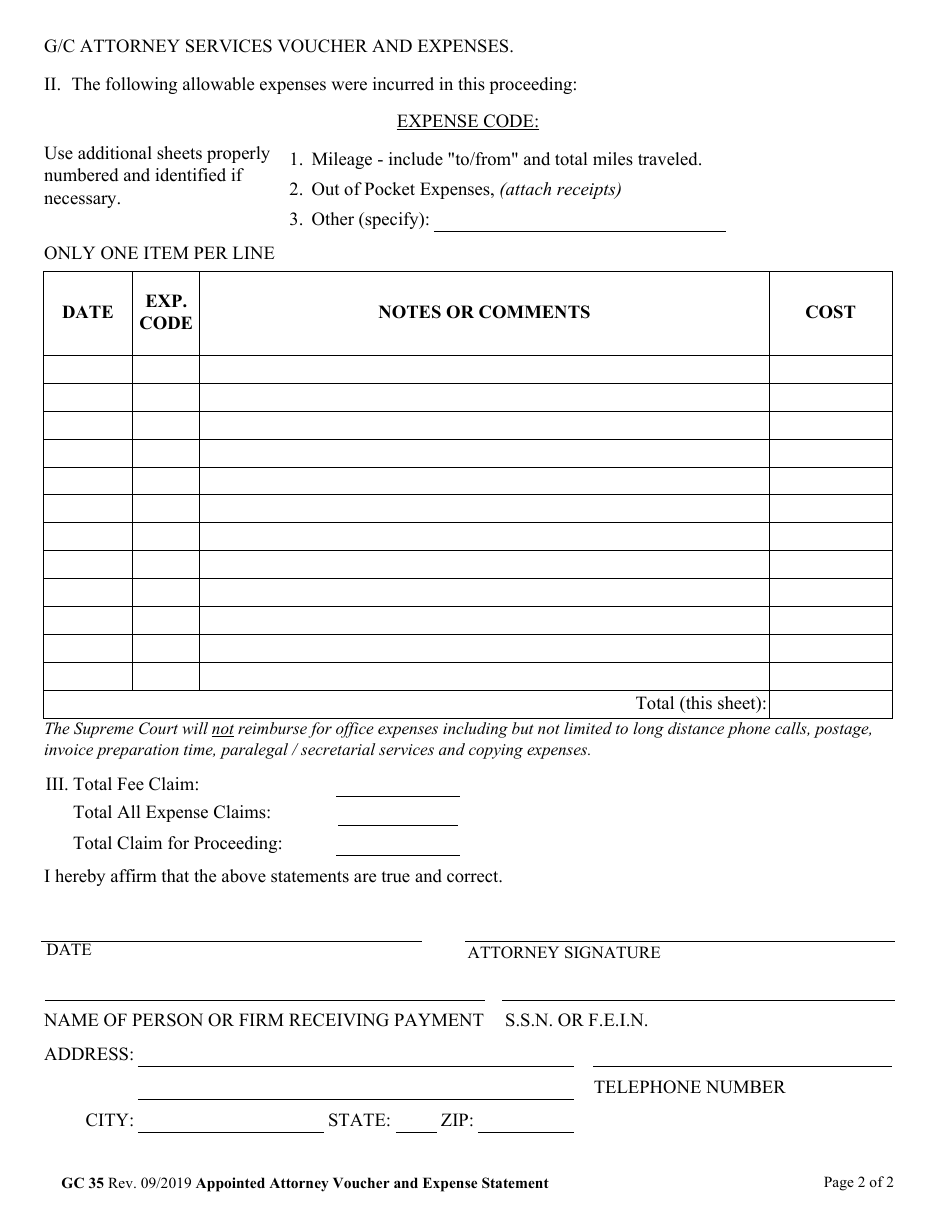 Form GC35 Appointed Attorney Voucher and Expense Statement - West Virginia, Page 3