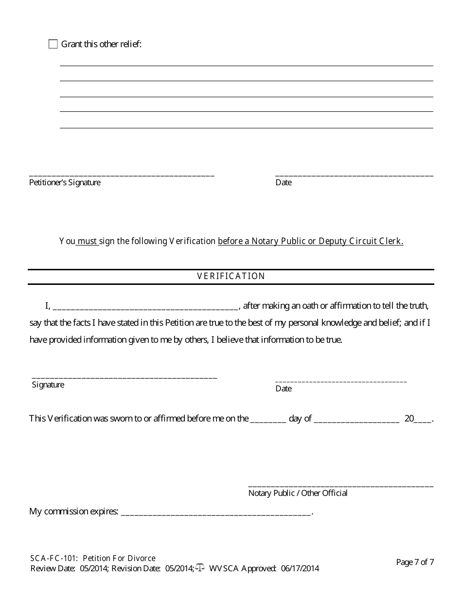 Form SCA-FC-101 Petition for Divorce - West Virginia, Page 7