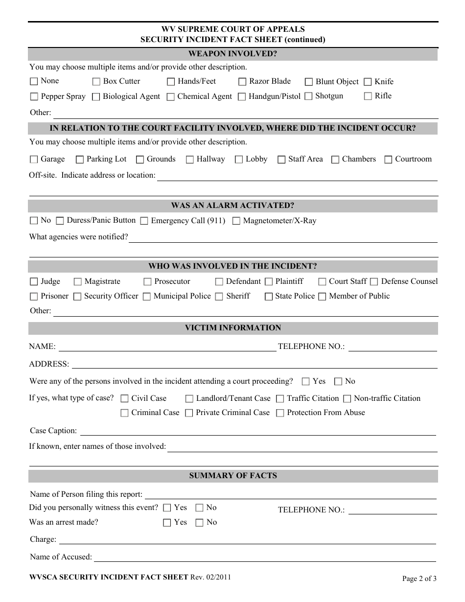 Security Incident Fact Sheet - West Virginia, Page 2