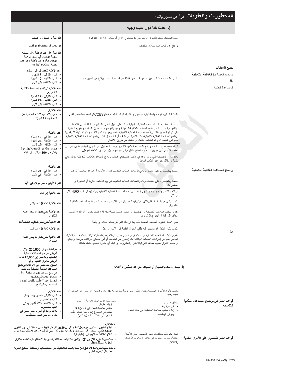 Form PA600 R-A (AS) Benefits Review - Pennsylvania (Arabic), Page 20