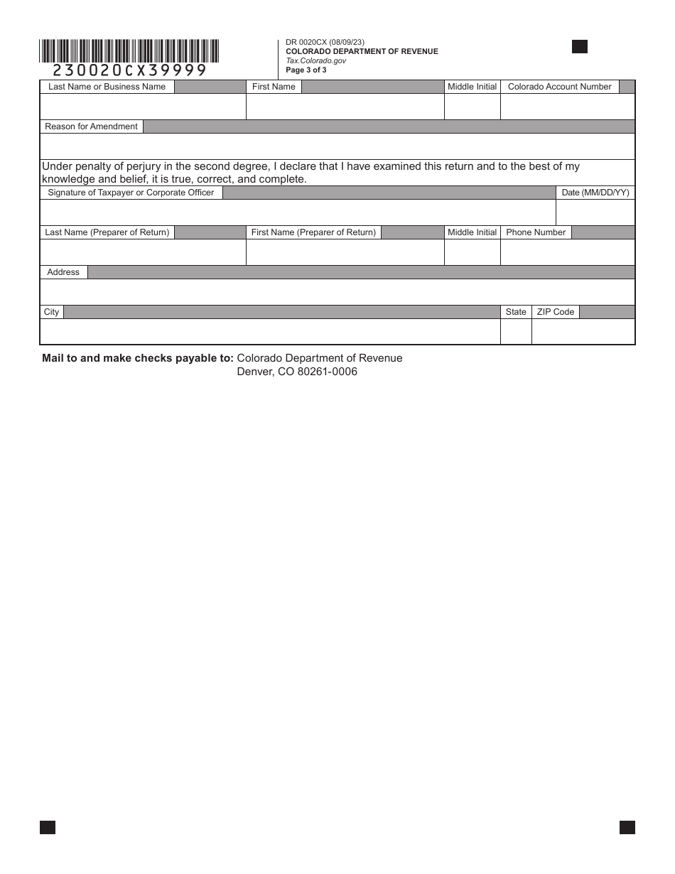 Form DR0020CX Download Fillable PDF or Fill Online Amended Colorado