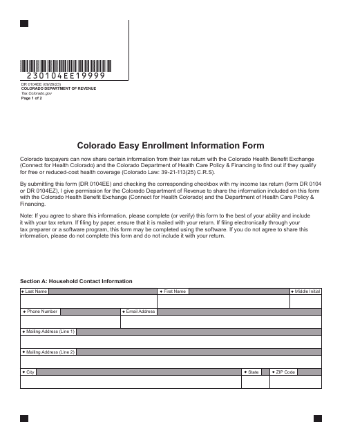 Form DR0104EE Colorado Easy Enrollment Information Form - Colorado