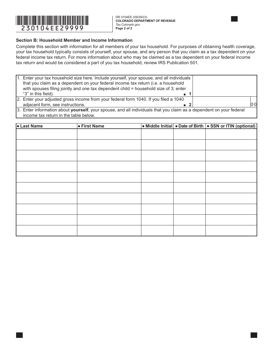 Form DR0104EE Colorado Easy Enrollment Information Form - Colorado, Page 2