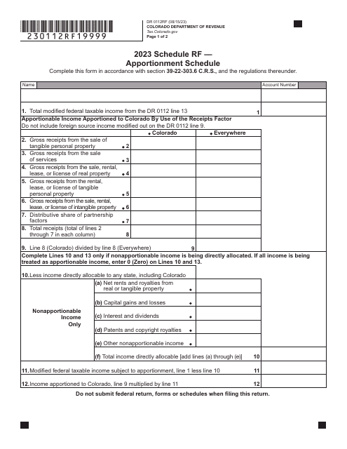 Form DR0112RF Schedule RF 2023 Printable Pdf