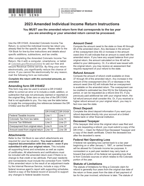 Form DR0104X Amended Colorado Individual Income Tax Return - Colorado, 2023