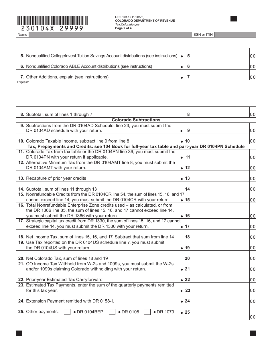 Form DR0104X Download Fillable PDF or Fill Online Amended Colorado ...