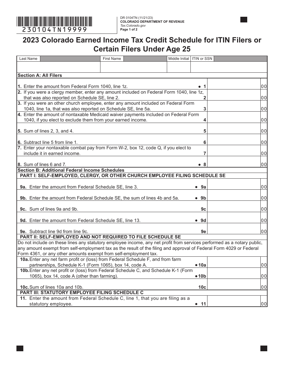 Form DR0104TN Colorado Earned Income Tax Credit for Itin Filers or Certain Filers Under Age 25 - Colorado, Page 5