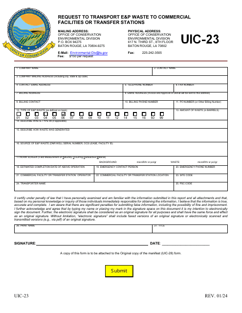 Form UIC-23 Request to Transport E&p Waste to Commercial Facilities or Transfer Stations - Louisiana