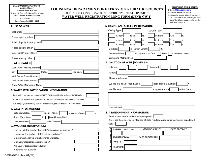 Form DENR-GW-1  Printable Pdf